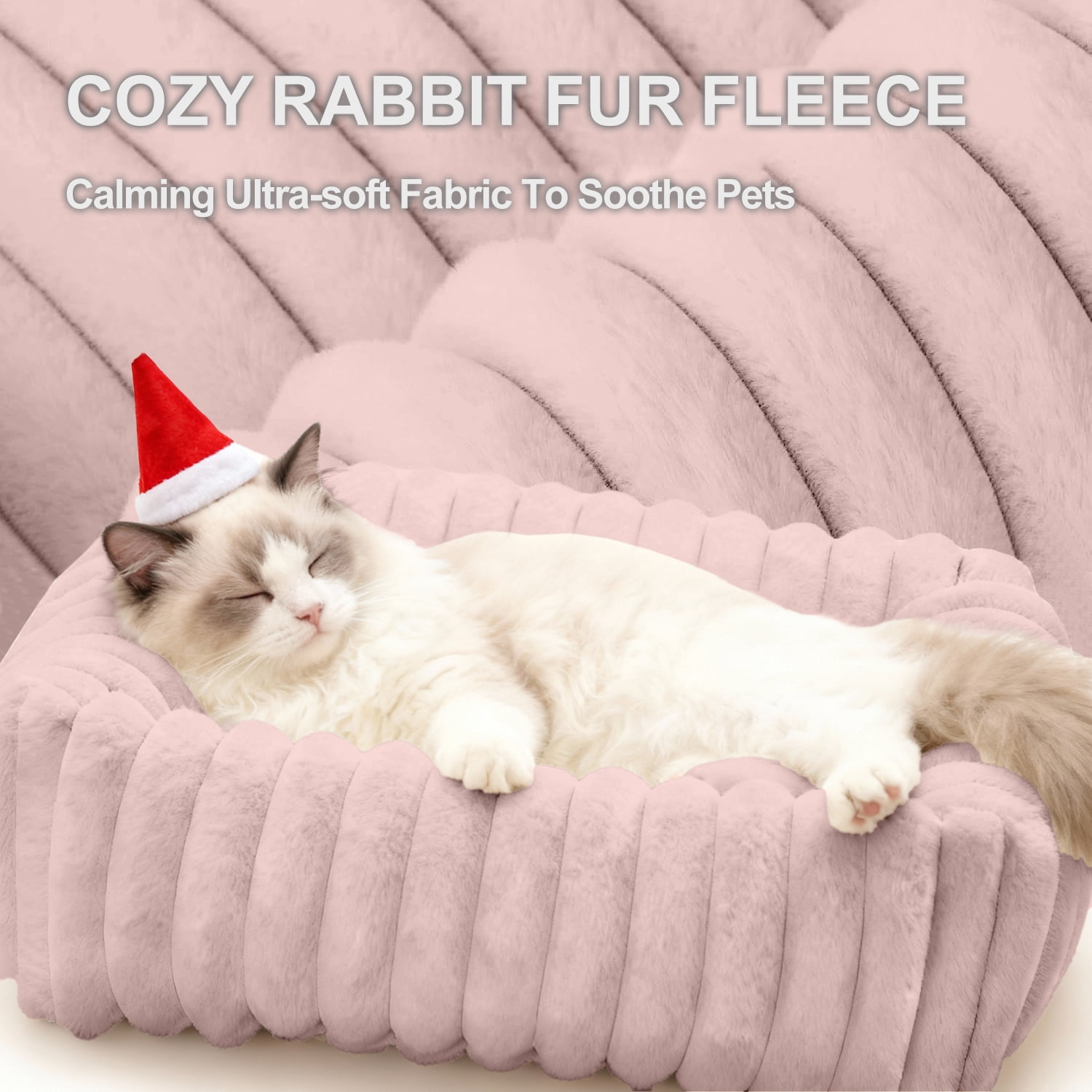 Sanmadrola Cat Bed for Indoor Cats Furry Corduroy Fleece Orthopedic Pet Bed Sofa Removable Washable Cover Non Skid Bottom, Pink