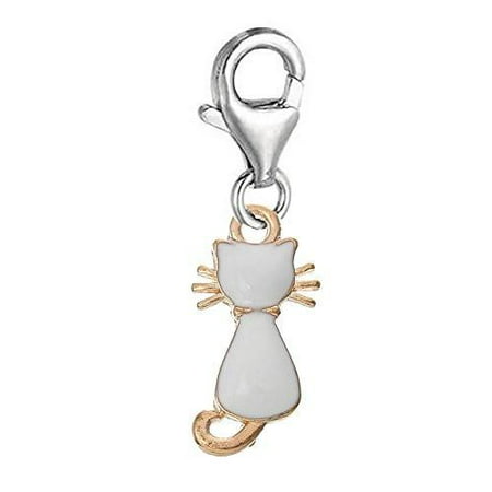 Tone Cat Charm Clip on Rose Gold Toned Cat Charm Dangle Pendant for European Clip on Charm Jewelry w/ Lobster Clasp ()