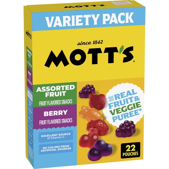 Mott's Berry and Assorted Fruit Flavored Snacks, Gluten Free, Value Pack, 22 Count, 17.6 oz