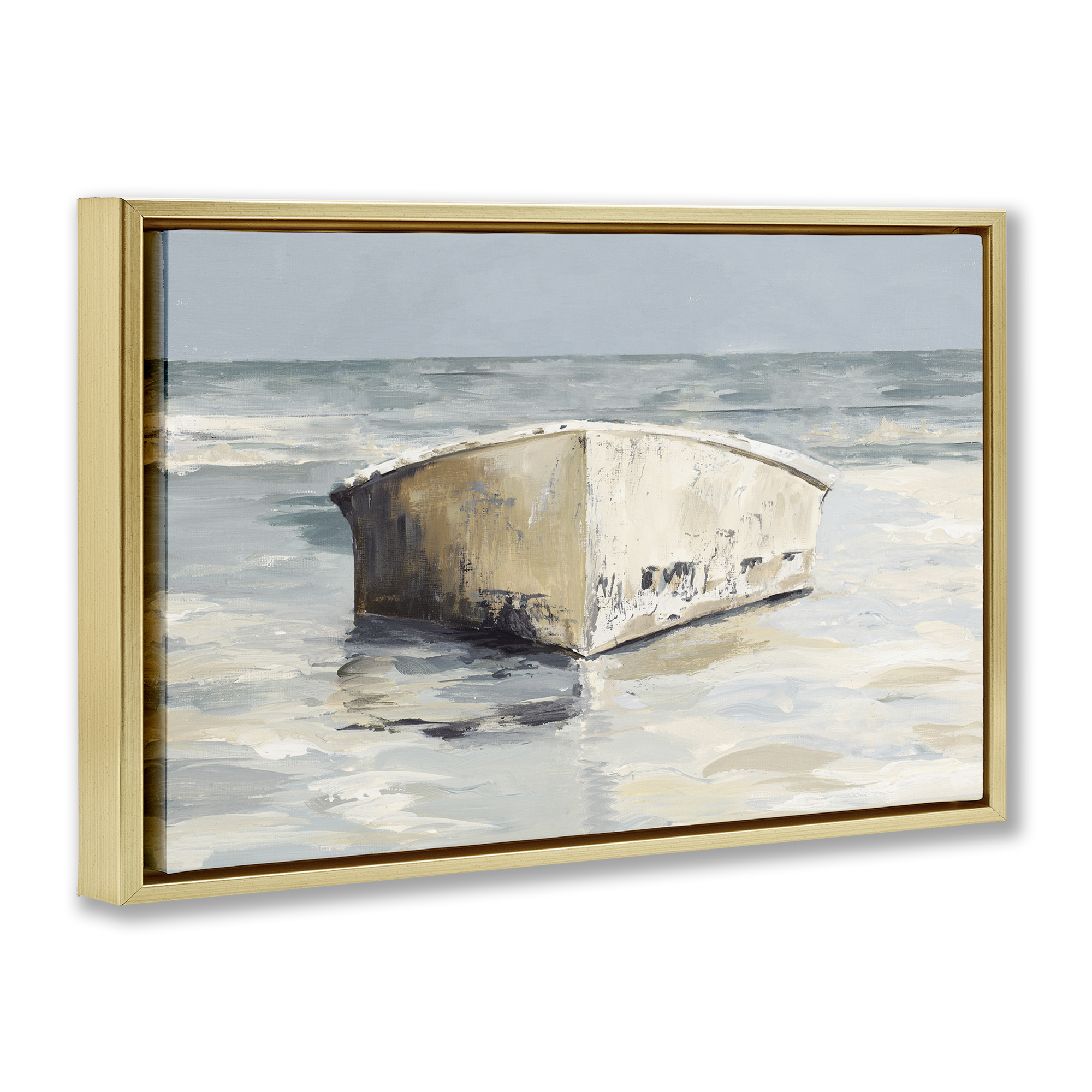 Stupell Industries Abandoned Boat Hull Transportation Painting Gold Floater Framed Canvas Art Print Wall Art, 25 x 17