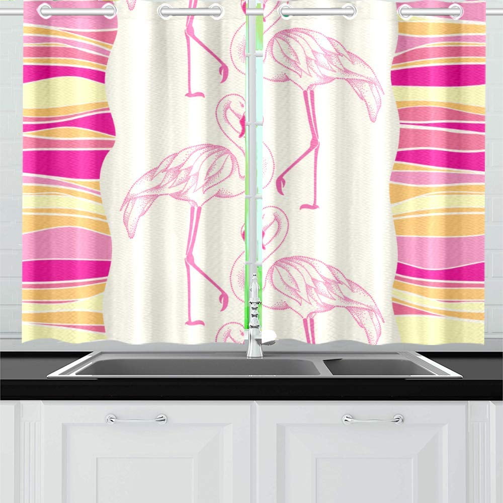 MKHERT Dotted Pink Flamingo Window Curtain Kitchen Curtain 26x39 inch