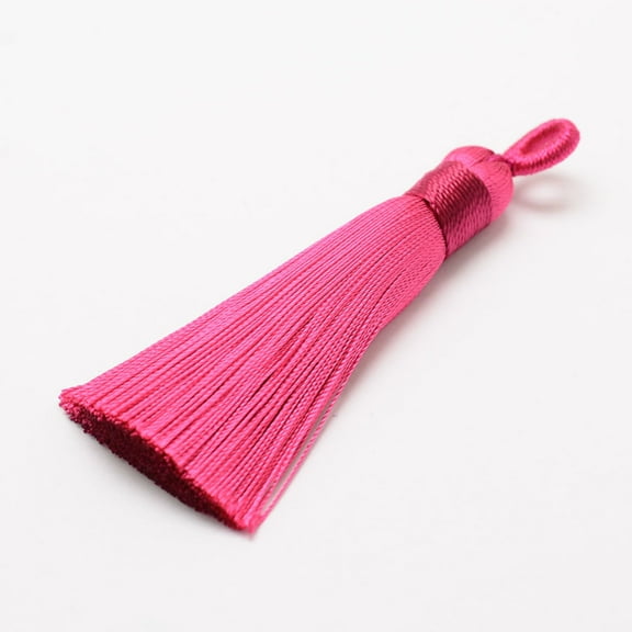 2 pc Polyester Tassel Big Pendant Decorations Ice Silk Tassel Deep Pink 60~67x8mm Hole: 5x7mm