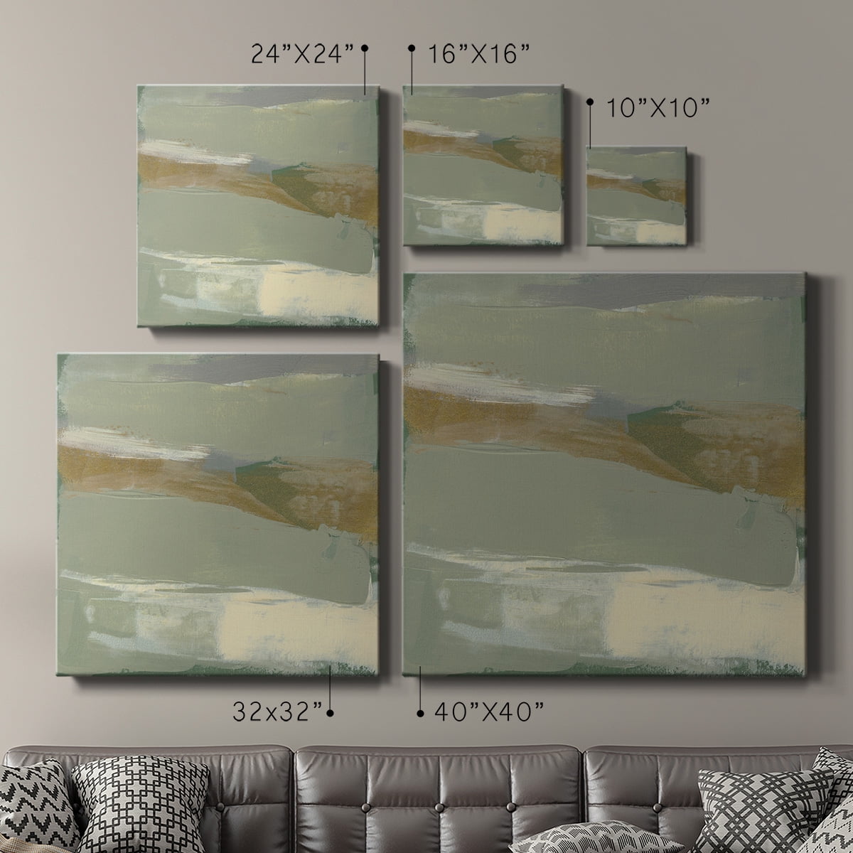Wexford Home Sage & Gold Swipe V-Premium Gallery Wrapped Canvas, 40" x 40" - Ready to Hang