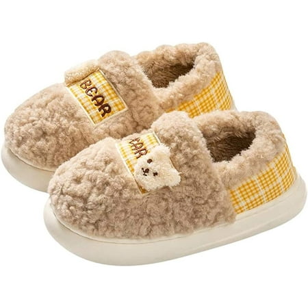 

DanceeMangoo Cute Bear Heel Cover Slippers for Women Men Fashion Fluffy Fur Anti-skip House Shoes Winter Indoor