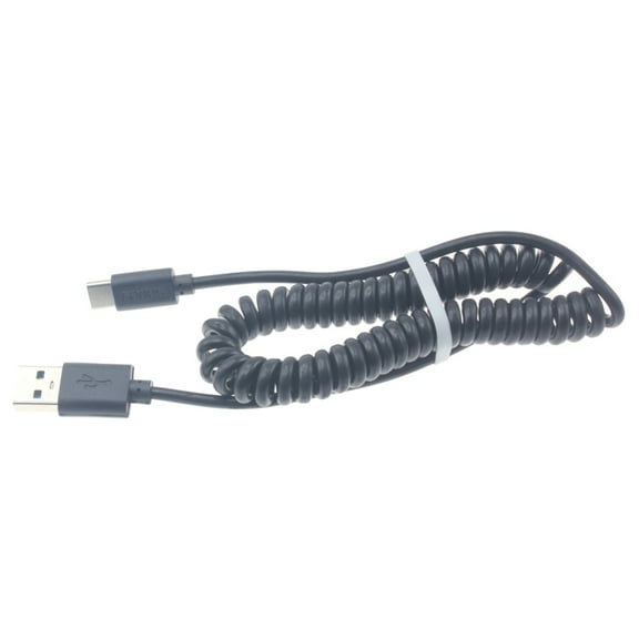 Black Coiled Type-C Cable Rapid Charge USB Wire Sync Q2R for Acer Liquid Jade Primo - Alcatel PulseMix, 7, Idol 5S 5 4S - ASUS Zenfone V Live, ROG Phone, AR 5z 4 Pro - Blackberry Motion, Key2