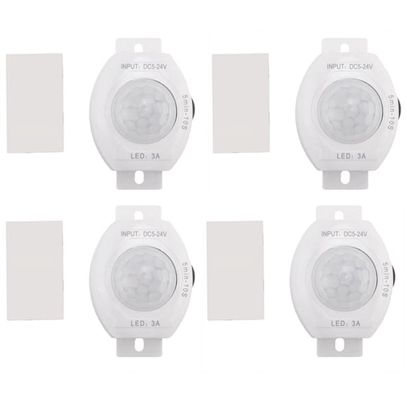 4X PIR Infrared Motion Sensor Detector DC5-24V Auto On/ Switch LED Light Body PIR Motion Sensor Lamp(White)