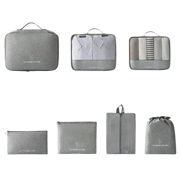 Oggfader 7-Piece Travel Organizer Set - Compression Packing Cubes, Eco-Friendly Luggage Storage Bags for Clothes & Shoes, Gray