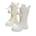 thumbnail image 3 of lsirc Girls Lace-Up Combat Boots with Side Zipper, Knee-High Lug Sole Dress/School Boots - Toddler/Little/Big Kids, Beige, US10.5(4-4.5Years), 3 of 9