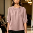 thumbnail image 6 of Womens Cotton Linen T Shirts Elbow Length Sleeve Crew Neck Tops for Women Summer Lightweight Tshirts, 6 of 6