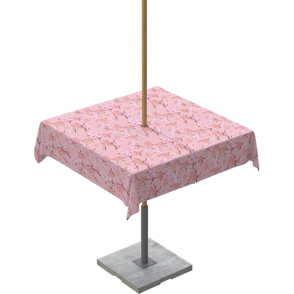 Outdoor Tablecloth with Umbrella Hole and Zipper Spring Pink Flower Rectangle Outdoor Tablecloths 60x60 Waterproof Table Cloths Floral Pattern Patio Table Cover for Outdoor Tables Picnic Garden