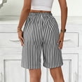 thumbnail image 5 of Kinrui Striped Bermuda Shorts for Women Casual Elastic Waist Summer Beach Long Shorts with Pocket,Size S-2XL, 5 of 6