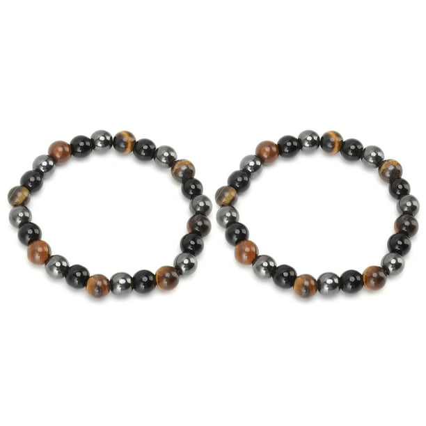 Pulsera elástica, 2 piezas, pulsera de piedra de ojo de tigre natural negra, pulsera con cuentas, rendimiento confiable Jadeshay A