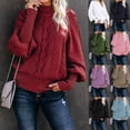 thumbnail image 2 of Suéter de cuello medio de invierno para mujer, suéter suelto de punto de manga larga de color sólido, 2 of 6