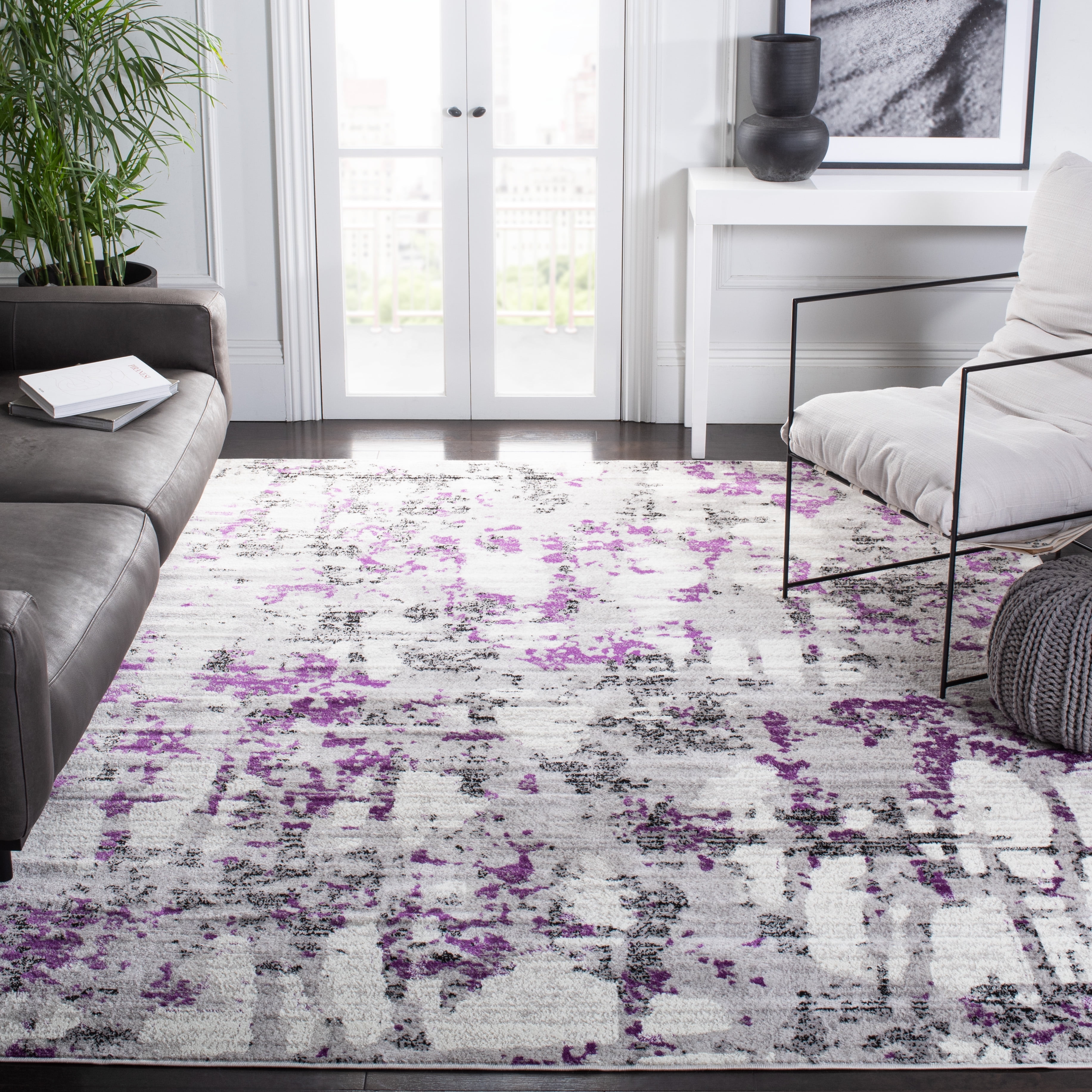 SAFAVIEH Skyler Langston Distressed Area Rug, Grey/Purple, 11' x 16'