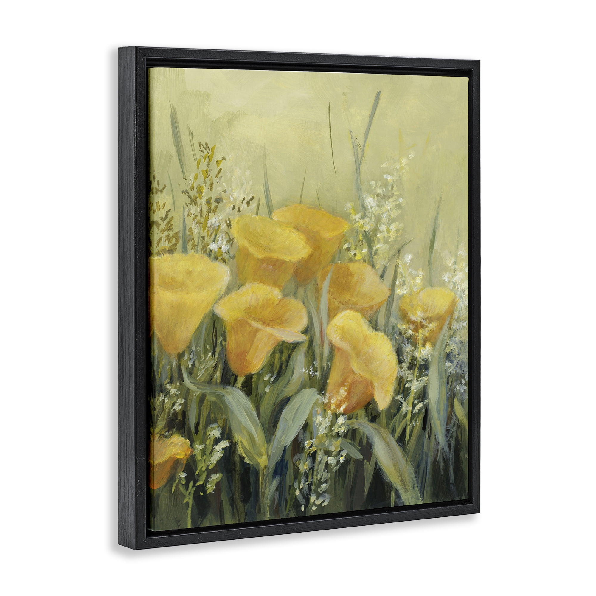 Stupell Industries Golden Horned Poppies Plants & Flowers Painting Black Floater Framed Canvas Art Print Wall Art, 17 x 21