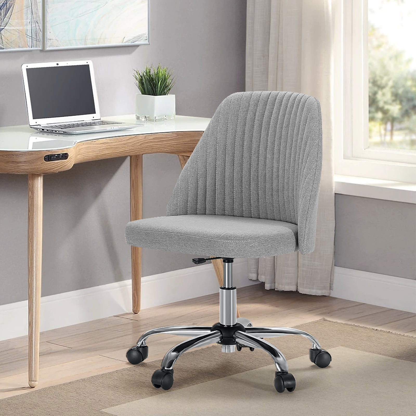 edx Vanity Chair Armless Desk Chair with Wheels, Gray photo 5