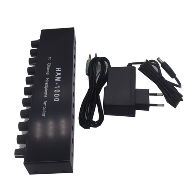 Distribuidor de audio de 10 canales Amplificador de auriculares estéreo de 1 entrada y 10 salidas (con adaptador para la UE) WDOplteas Para estrenar