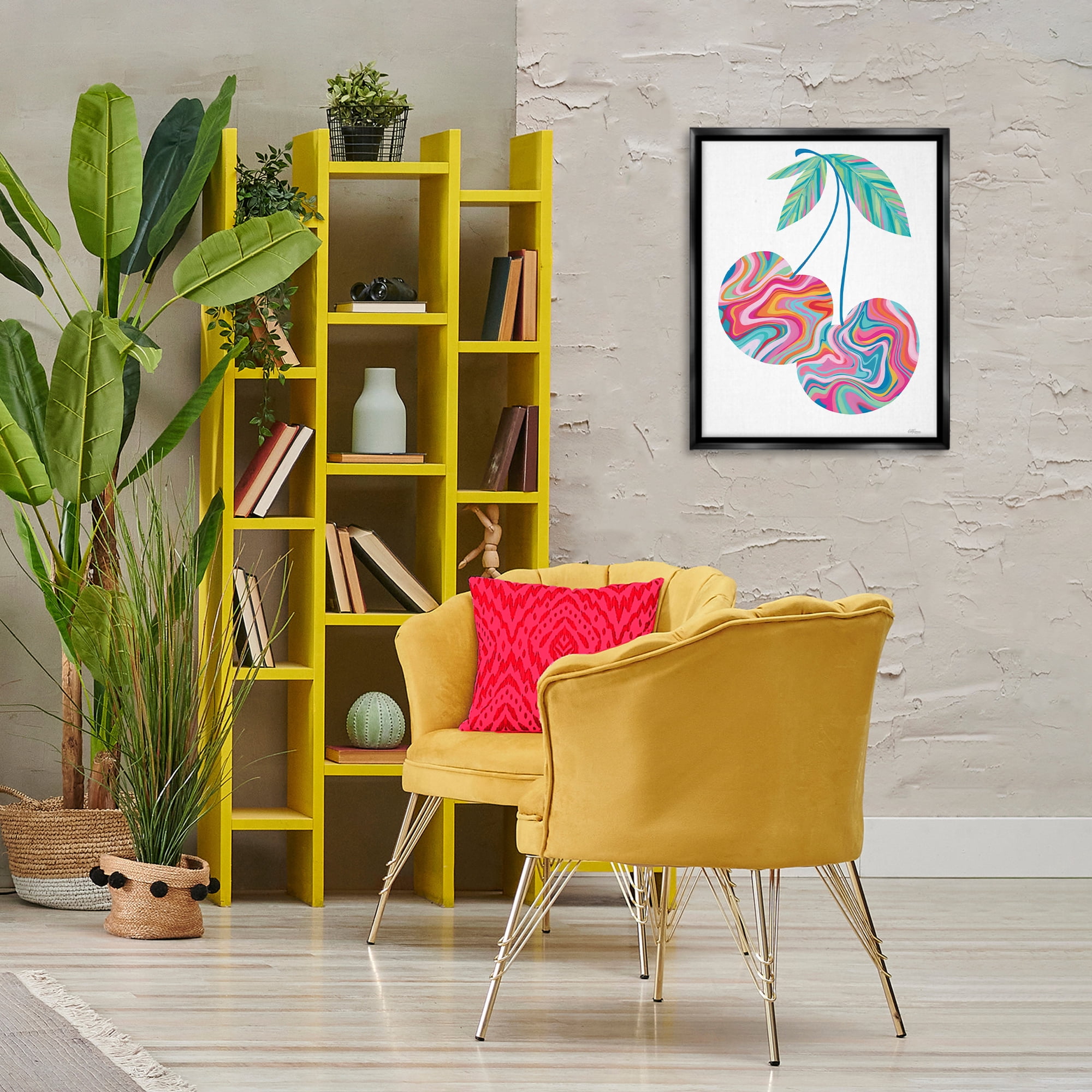 Stupell Industries Groovy Waves Cherries Food & Beverage Painting Black Floater Framed Art Print Wall Art, 17 x 21