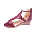 thumbnail image 2 of UTTOASFAY Women'S Zipper Round-Toe Wedge Sandals Summer Plus Size Sandals Wine 40, 2 of 5