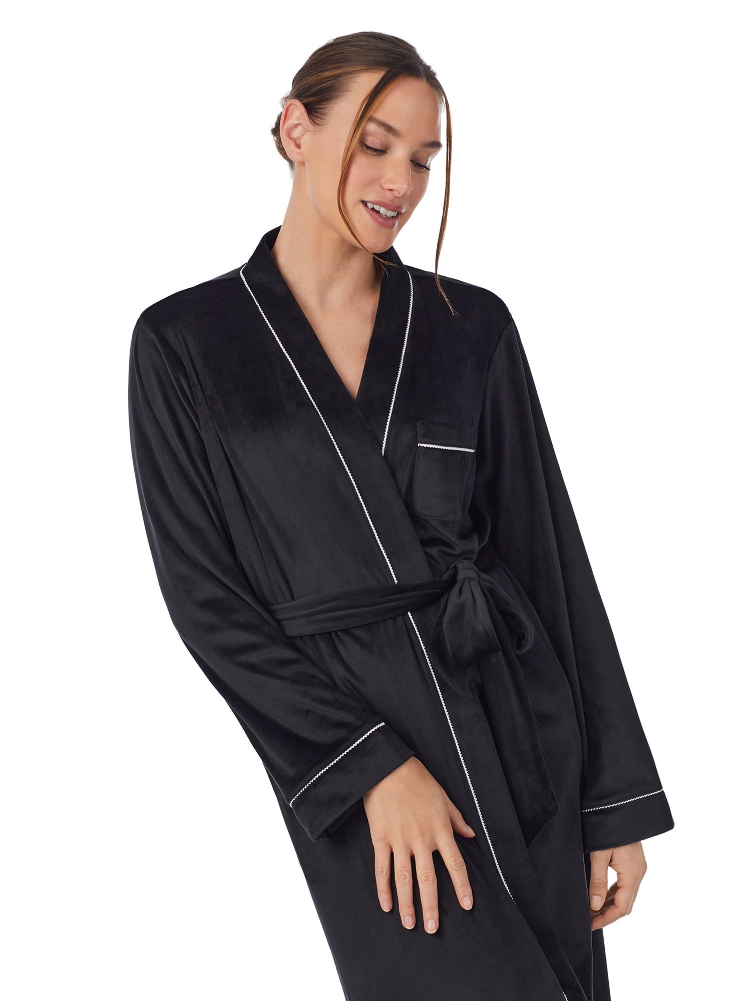 Aria Women's Stretch Velour Long Sleeve Wrap Sleepwear Robe with Pockets, Sizes XS-5X