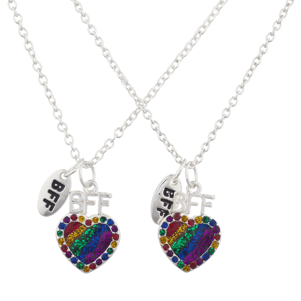 Lux Accessories Silver Tone Gay Pride Heart BFF Best Friends Necklace ...