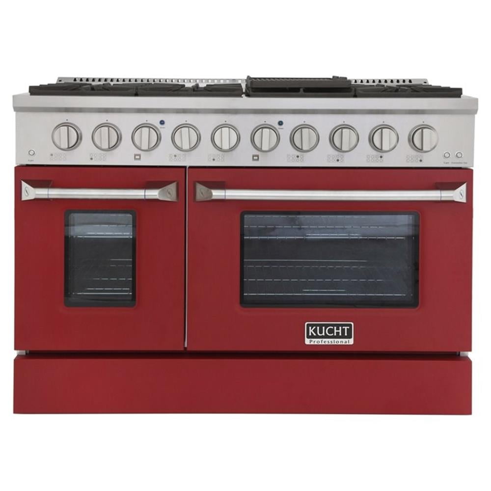 Pemberly Row 48" Stainless Steel Propane Gas Range in Silver/Red