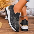 thumbnail image 5 of Black Women'S Casual Shoes Wedge Heel Breathable Plus Size Diamond Studded Fly Woven Comfortable Outdoor Indoor Slip On Style 1 Pair, 5 of 9