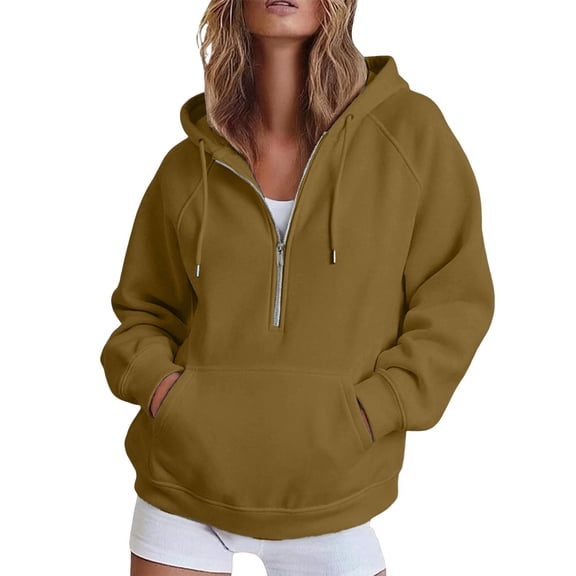 Women Hoodies Casual Long Sleeve Zipper Pocket Solid Pullover Sweatshirt Tops Fall Winter Daily Athletic Outfits