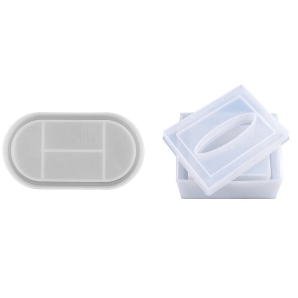 2 moldes de silicona: 1 molde redondo ovalado plano para herramientas de joyería y 1 molde de silicona para caja de pañuelos de automóvil