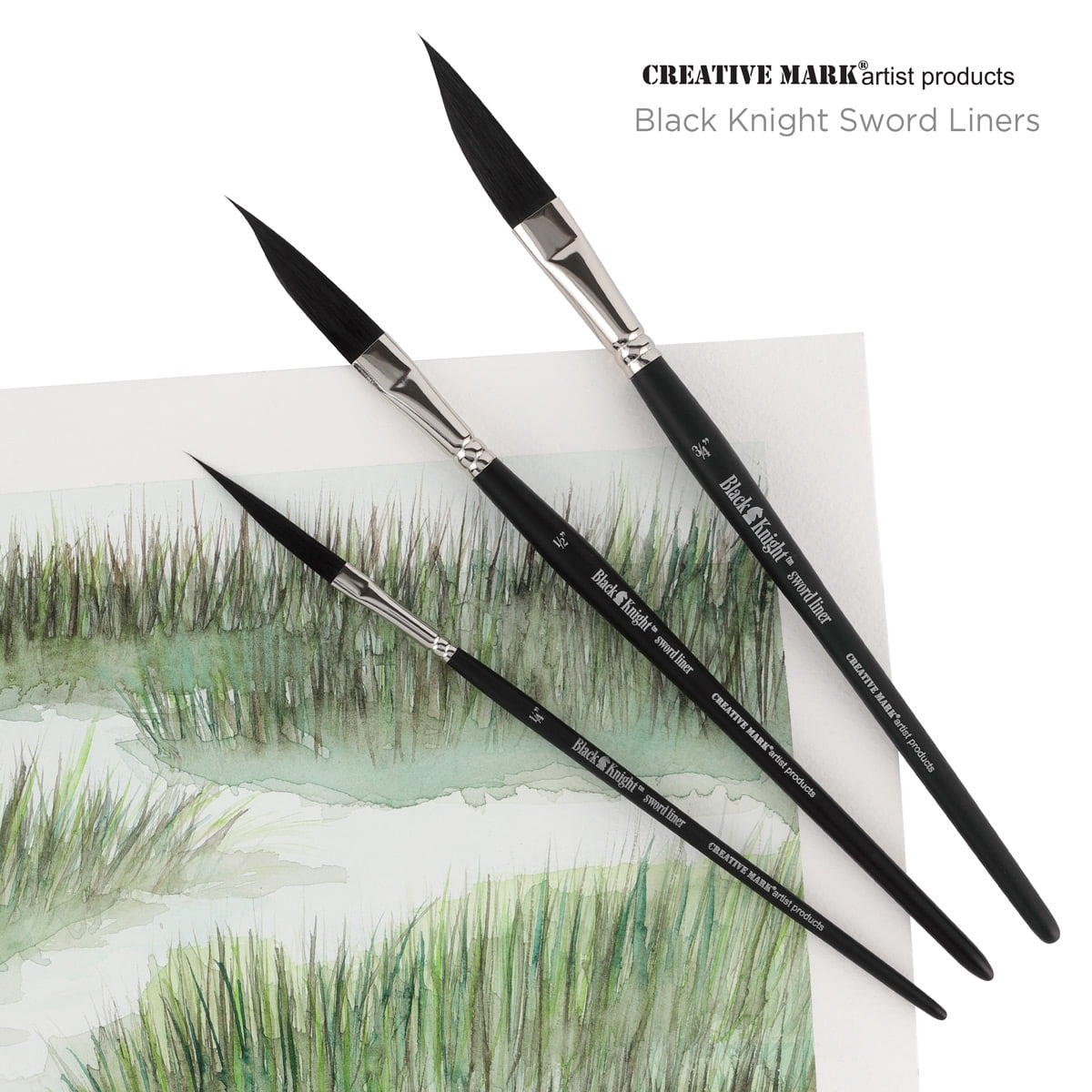 Creative Mark Black Knight Artist Liner Brush, Synthetic Short Handle Watercolor Paint Brush, 1/4in sword liner