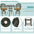 thumbnail image 5 of MEETWARM 3-Piece Patio Swivel Bar Set, All-Weather Cast Aluminum Outdoor High Bar Stool Bistro Set for Backyard Garden w/2 Cushions Bar Chairs with Footrest and 38.5" Bar Table, 2" Umbrella Hole, 5 of 8