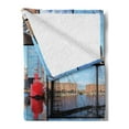 thumbnail image 2 of England Soft Flannel Fleece Throw Blanket, Capital City Telephone Booth Clock Tower Bridge River British Flag Flowers, Cozy Plush for Indoor and Outdoor Use, 60" x 80", Blue Red, by Ambesonne, 2 of 5