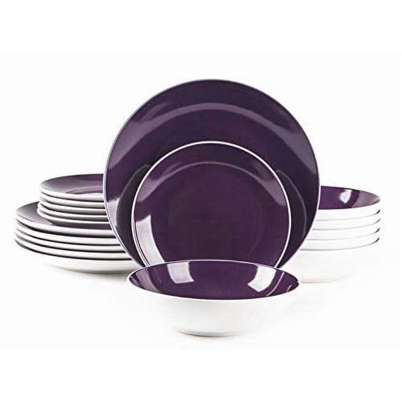 Stoneware Coupe Shape 18pc Dinnerware Set, Outside White   Inside Purple