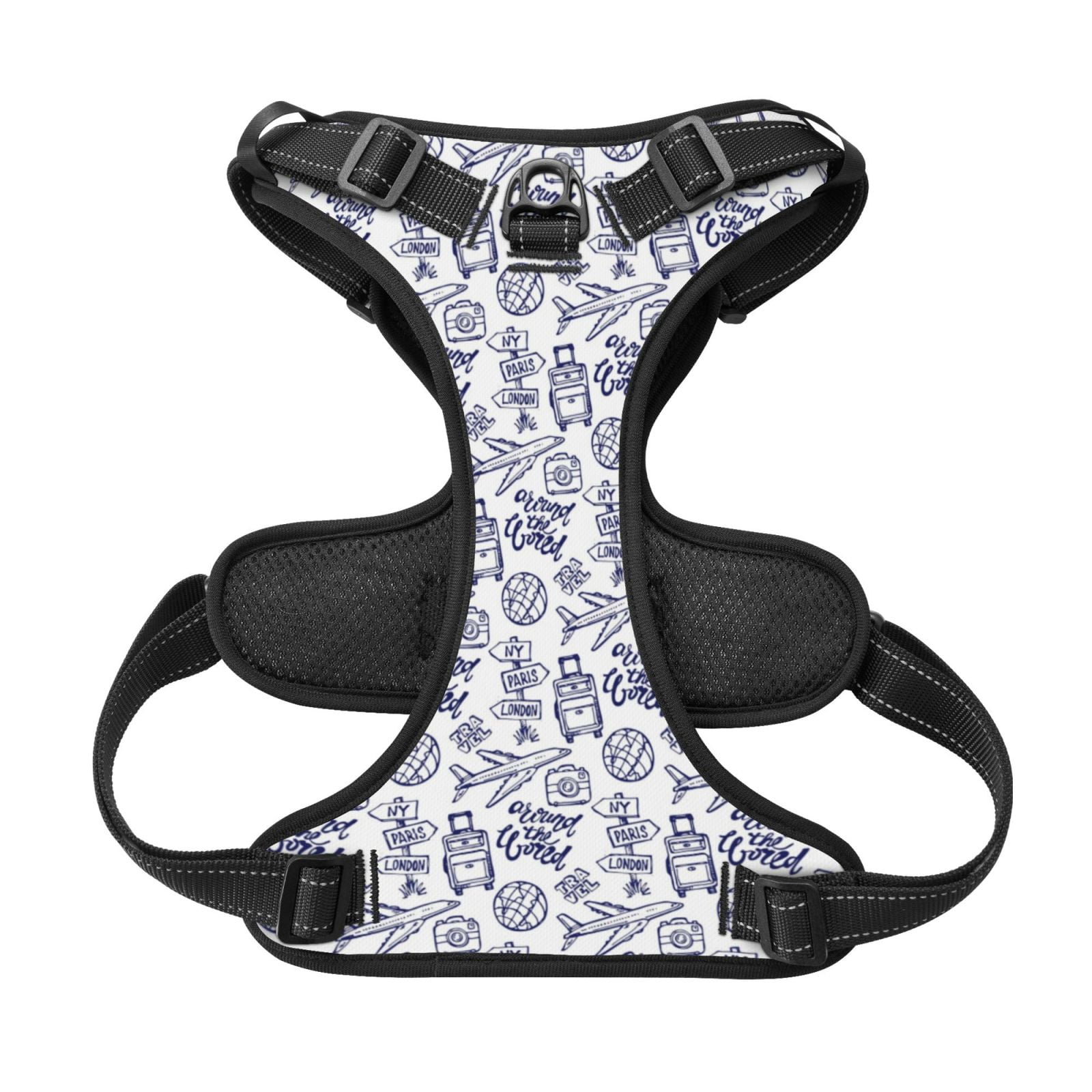 Kdxio World Travel2 Print No Pull Dog Harness Adjustable Reflective Oxford Easy Control Medium Large Dog Harness for Training and Everyday-X-Large