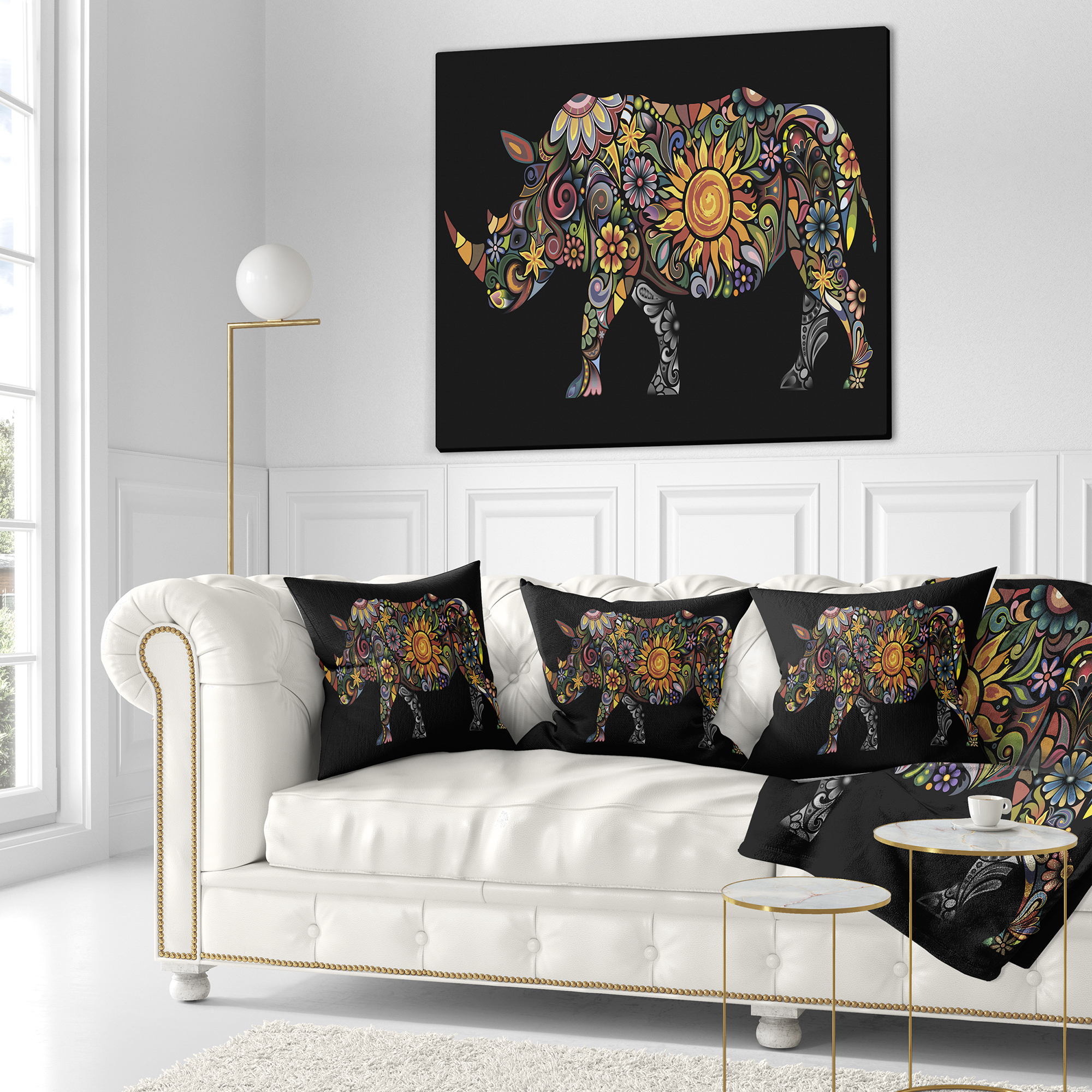 Designart Cheerful Rhinoceros - Animal Throw Pillow - 18x18