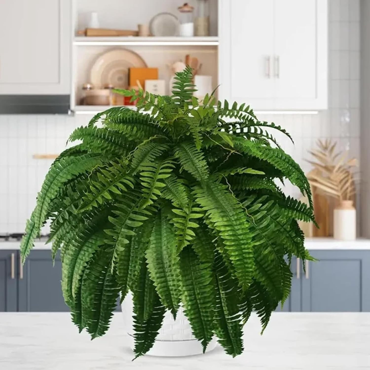 Premium UV-Resistant Artificial Boston Ferns for Outdoor Planters, Large Faux Ferns for Outdoor Planters, 26in Realistic Fake Plants for Front Porch, Patio & Garden, 38 Branches Full Bushy Greenery