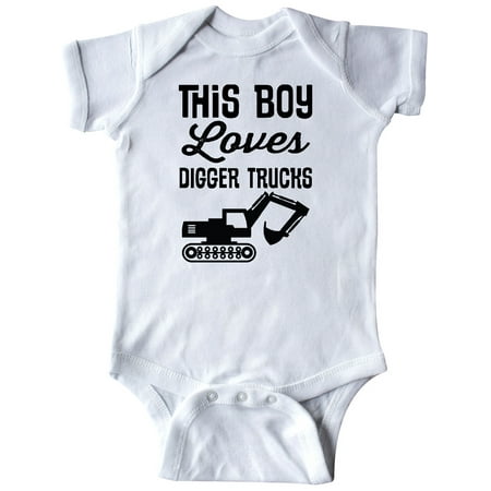 

Inktastic This Boy Loves Digger Trucks Construction Gift Baby Boy Bodysuit