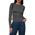 thumbnail image 2 of felwors Women's Long Sleeve Crew Neck Shirts Fall Basic Casual Ruched Side Slim Fit T Shirts Tee Tops Dark Gray, XL, 2 of 4