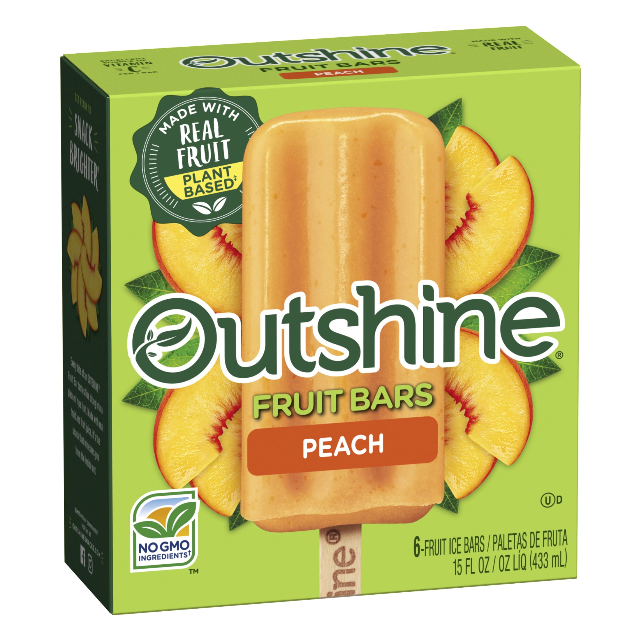 Outshine Peach Frozen Fruit Bars, Non-GMO, Gluten Free, 6 Count