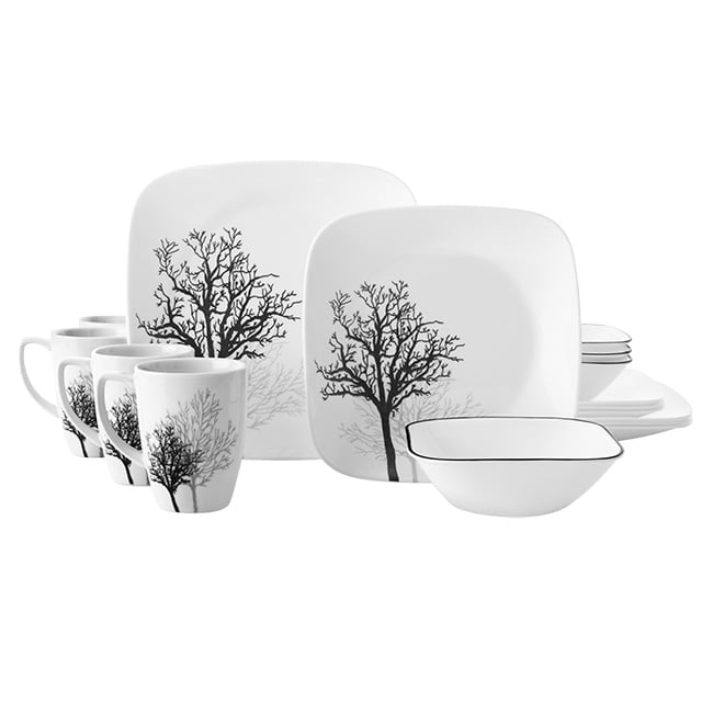 Corelle Square 16Piece Dinnerware Set, Timber Shadows, Service for 4