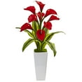 thumbnail image 1 of Nearly Natural Calla Lilies with Tropical Leaves Silk Arrangement, Red, 1 of 2