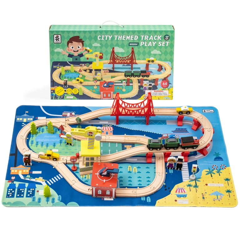 US IN STOCK Wooden Train Set Wooden Train Track Set with Magnetic