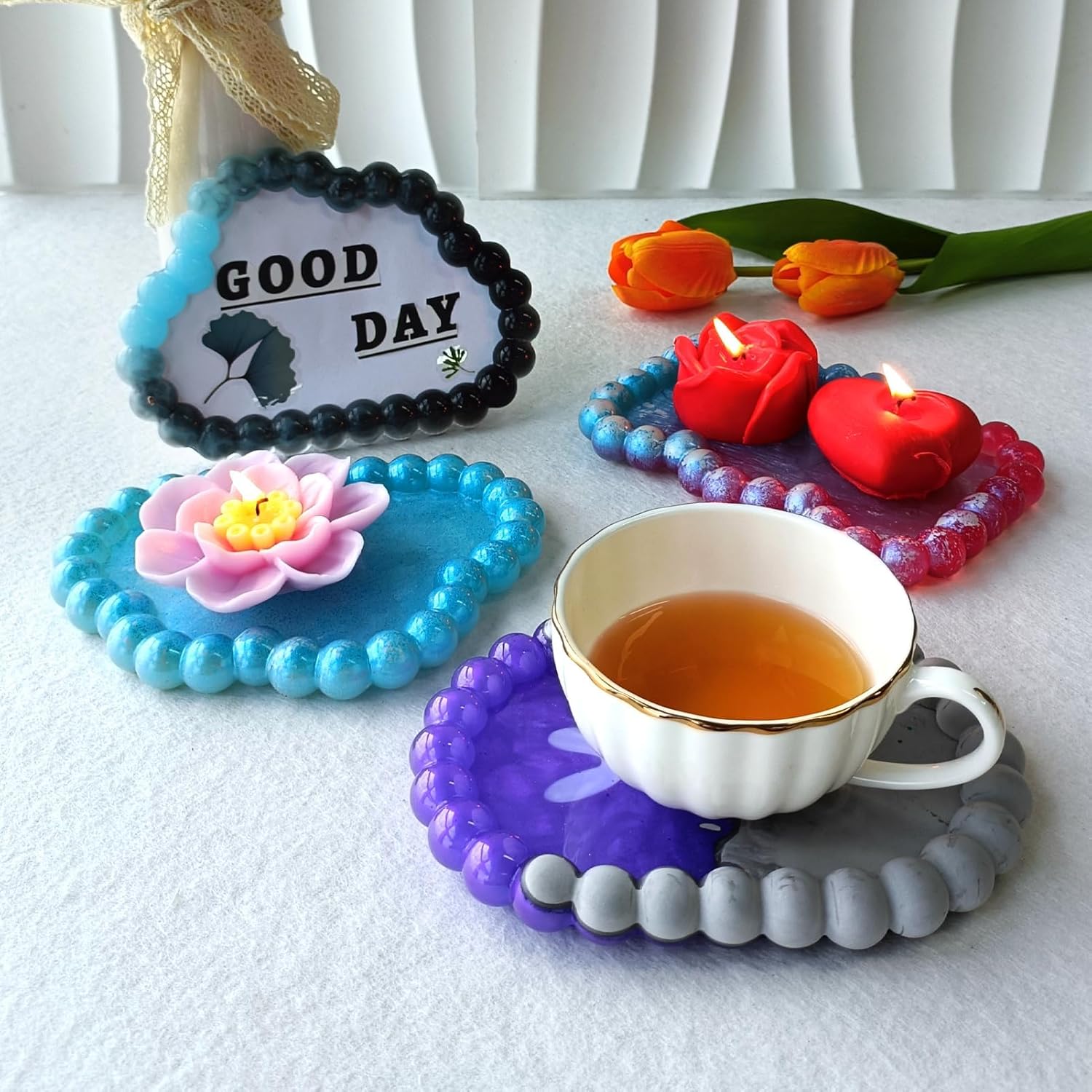 ABCISI 3 Pcs Bubble Coaster Silicone Mold, Durable Epoxy Resin Bubble Molds for Resin Heart Cloud Bow Shape, Used for Coasters Bowl mats, Candle Holders, Home Decoration, Valentine's Day Gifts