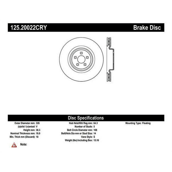 Centric Parts Disc Brake Rotor P/N:125.20022 Fits select: 2009-2010,2013-2016 JAGUAR XF