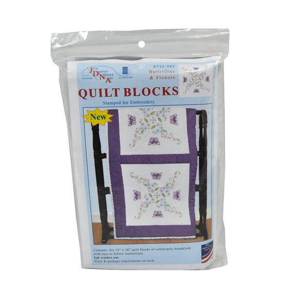 Jack Dempsey Stamped White Quilt Blocks 18"X18" 6/Pkg-Butterflies & Flowers