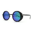 thumbnail image 2 of Mens Vintage Style Biker Side Wind Breaker Round Circle Lens Sunglasses Gunmetal Green Mirror, 2 of 4
