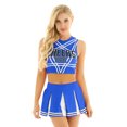 thumbnail image 3 of Uniforme de animadora para mujeres y adultos, traje de actuación, disfraz de colegiala japonesa, Top corto sin mangas, Mini Falda plisada, 3 of 5