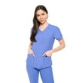 thumbnail image 2 of Womens Jogger Scrub Set Ultra Stretch Medical Scrub Top & Pants (Ceil Blue, 2X-Large), 2 of 7