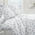thumbnail image 3 of 100% Cotton Flannel Bed Sheets Set for Cal King Size Bedding in Rose Bunch Light Blue by Comfort Canopy, 3 of 15