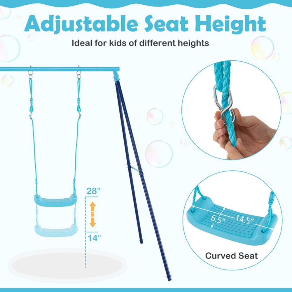 Yardi Yarda Outdoor Heavy Duty Metal Toddler Swing Set with Stand, Blue